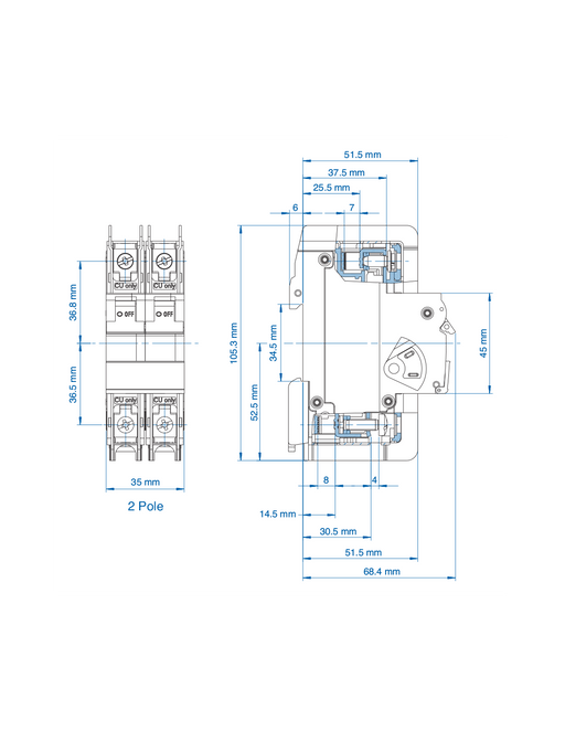 Altech 2D8DL UL489 Miniature Molded Case Circuit Breaker
