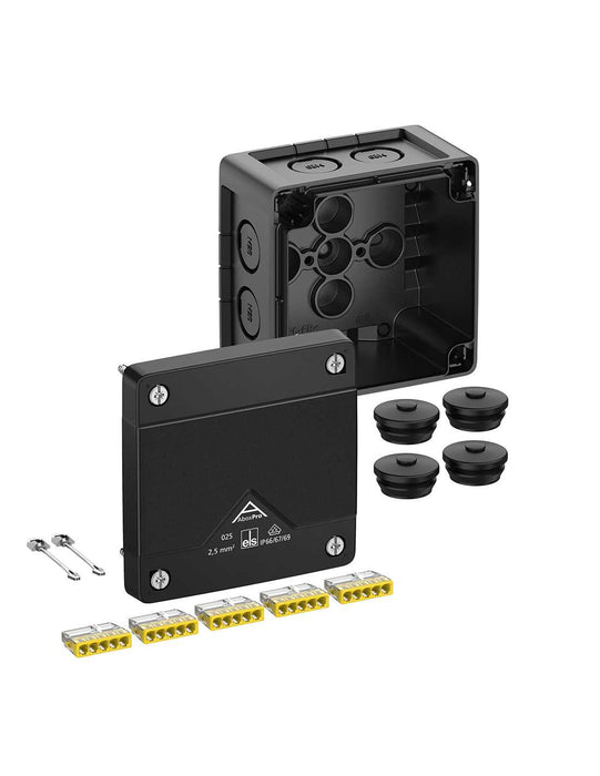 Altech 402-020-01 Abox Pro 025 - , Polycarbonate Black Enclosure, 5x5 Pole Push-in Terminals
