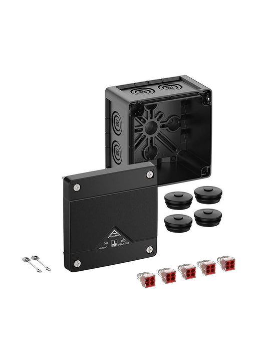 Altech 404-020-01 Abox Pro 040 - , Polycarbonate Black Enclosure, 5x5 Pole Push-in Terminals