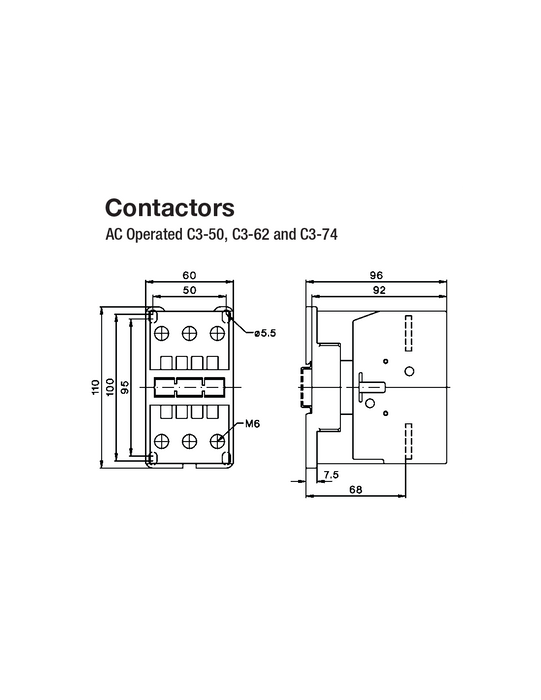 Altech A16PC3-62A00-AC110V PC Series Contactors - 74A Frame (1 Phase, 3 Phase)