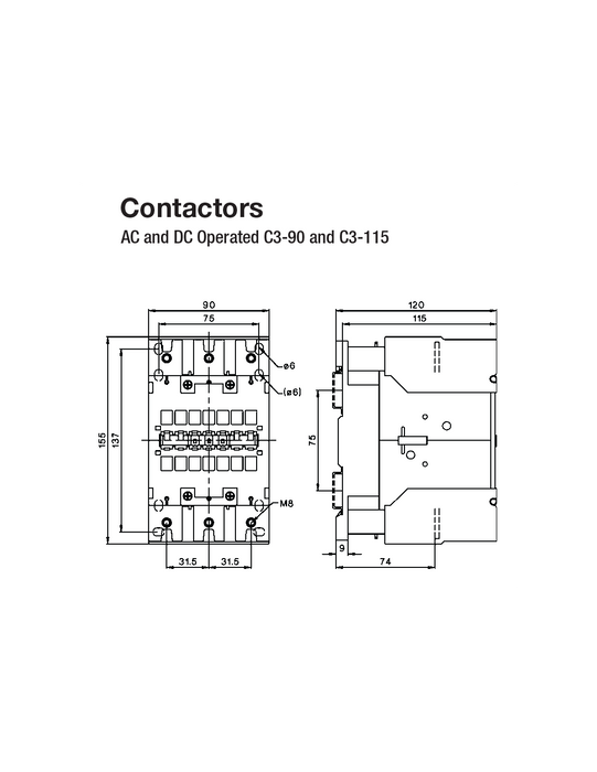 Altech A16PC3-90A00-110V PC Series Contactors - 115A Frame (1 Phase, 3 Phase)