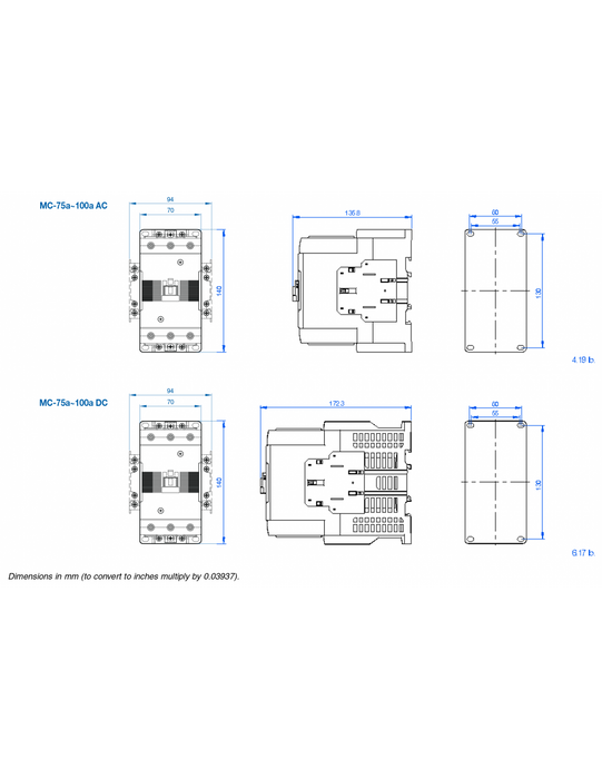 Altech MC-85A-DC24V MC Series Contactors - 3 Pole 100AF Frame DC