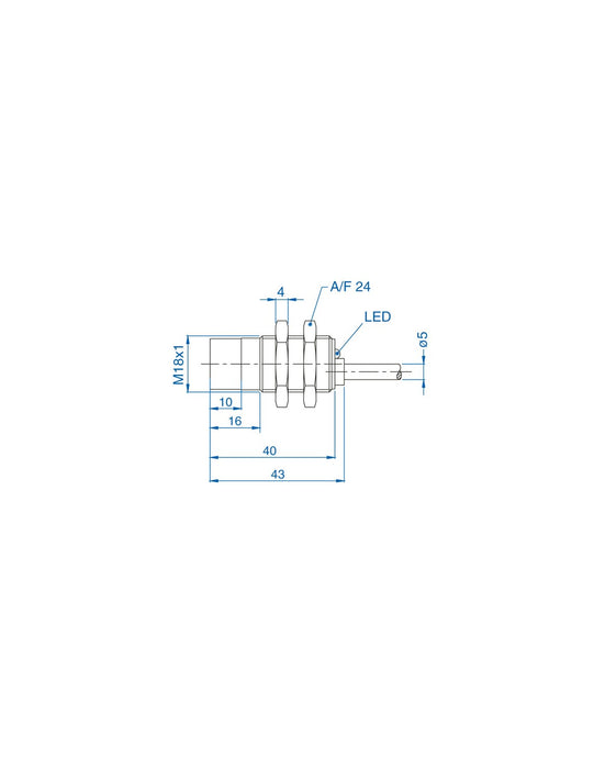 Altech AIK18N08AN024-2M M18 Non-Flush Mount Cylindrical Sensor, DC - 3 WIRE- SHORT BODY