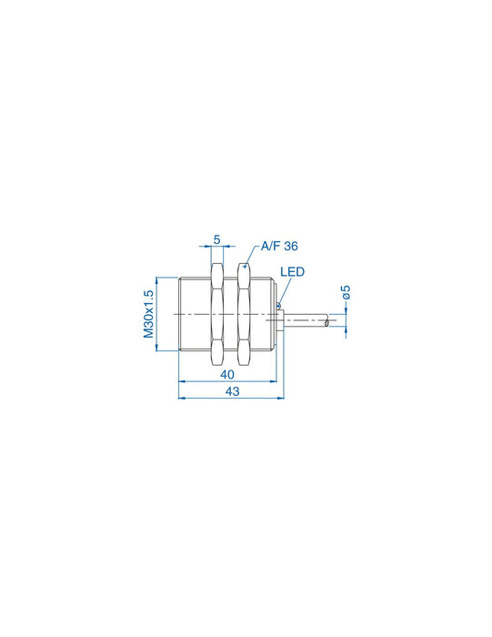 Altech AIK30F10AN024-2M M30 Flush Mount Cylindrical Sensor, DC - 3 WIRE- SHORT BODY
