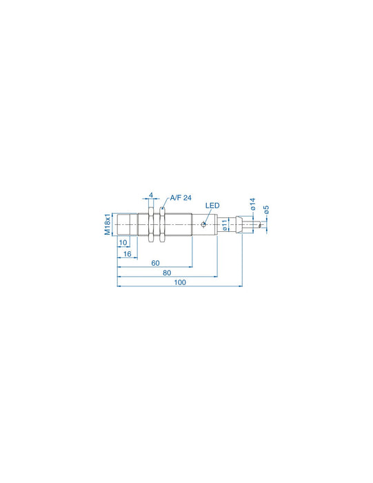 Altech AIS18N08RD024-2M M18 Non-Flush Mount Cylindrical Sensor, DC - 2 WIRE- STANDARD
