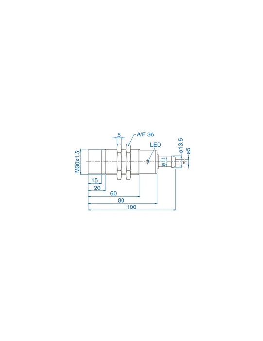 Altech AIS30N15AW220-2M M30 Non-Flush Mount Cylindrical Sensor, DC - 2 WIRE- STANDARD