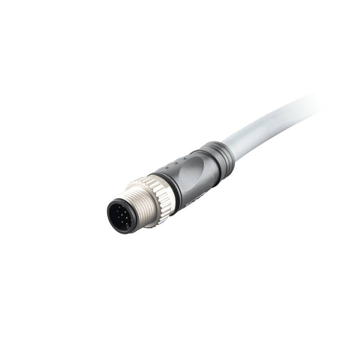 Sensor-Actuator Cordset, Single-ended, M12 A-code 12-pin Straight Male, with PVC grey jacket 0.25mm² (24 AWG) cable, 1 m