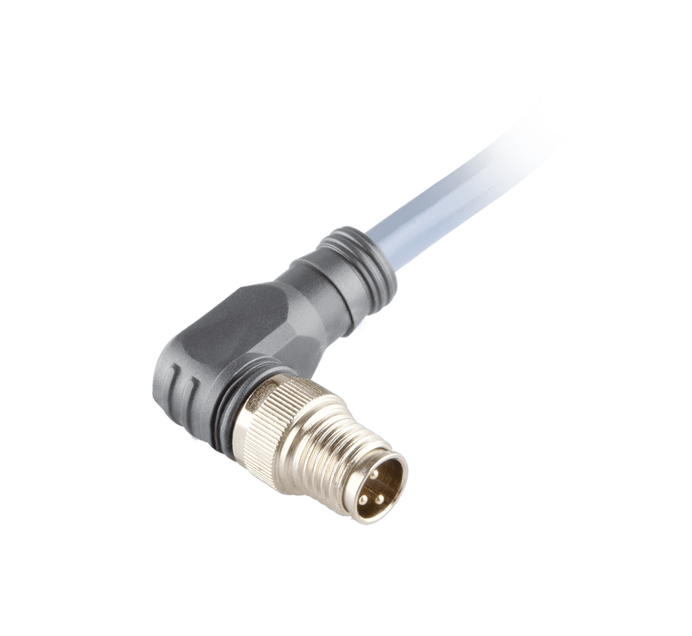 Sensor-Actuator Cordset, Single-ended, M8 A-code 3-pin Angled Male, with PUR grey jacket 0.25mm² (24 AWG) 5 million bending cycles cable, 2 m