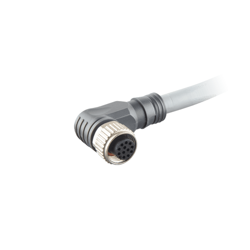 Sensor-Actuator Cordset, Single-ended, M12 A-code 12-pin Angled Female, with PVC grey jacket 0.25mm² (24 AWG) cable, 1 m