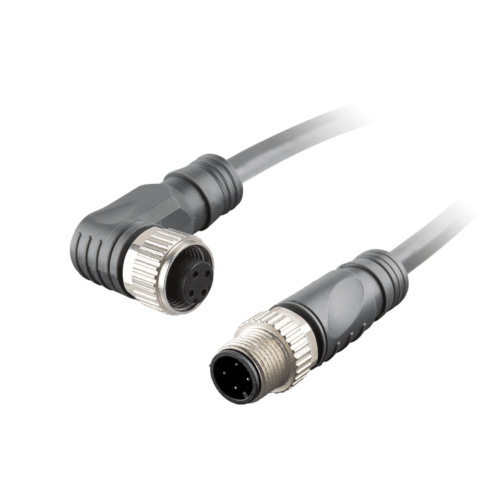 Sensor-Actuator Cordset, Double-ended, M12 A-code 3-pin Angled Female, to M12 A-code 3-pin Straight Male, with PUR grey jacket 0.34mm² (22 AWG) 5 million bending cycles cable, 10 m
