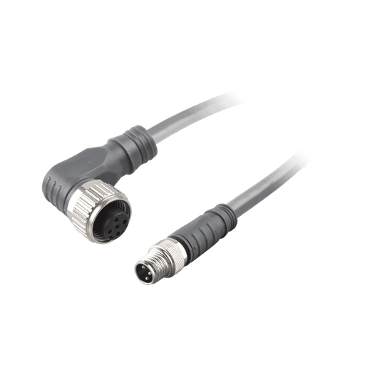 Sensor-Actuator Cordset, Double-ended, M12 A-code 3-pin Angled Female, to M8 A-code 3-pin Straight Male, with PVC grey jacket 0.34mm² (22 AWG) cable, 5 m