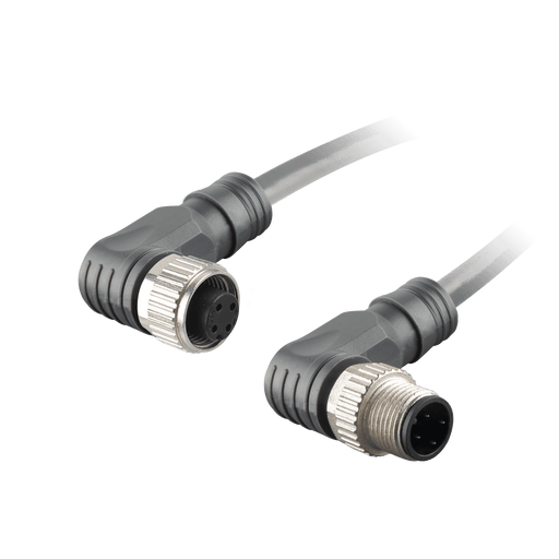 Sensor-Actuator Cordset, Double-ended, M12 A-code 4-pin Angled Female, with PNP LED, to M12 A-code 4-pin Angled Male, with PUR grey jacket 0.34mm² (22 AWG) 5 million bending cycles cable, 2 m