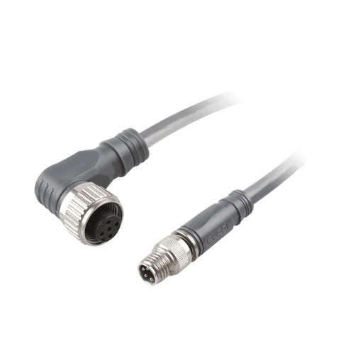 Sensor-Actuator Cordset, Double-ended, M12 A-code 4-pin Angled Female, to M8 A-code 4-pin Straight Male, with PVC grey jacket 0.34mm² (22 AWG) cable, 5 m