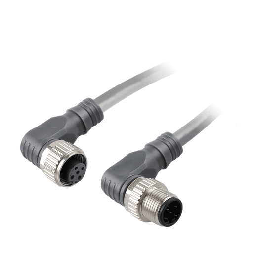 Sensor-Actuator Cordset, Double-ended, M12 A-code 5-pin Angled Female, to M12 A-code 5-pin Angled Male, with PVC grey jacket 0.34mm² (22 AWG) Shielded cable, 2 m