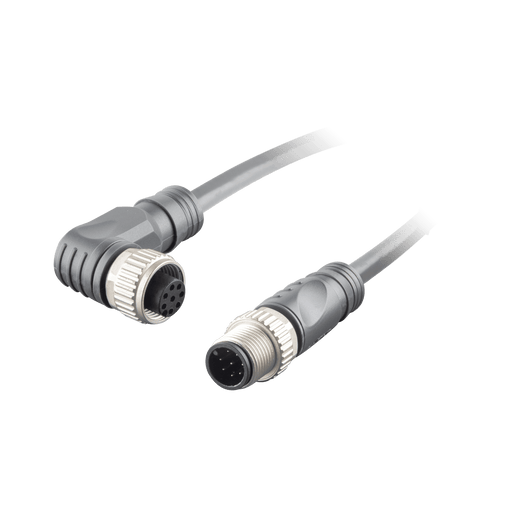 Sensor-Actuator Cordset, Double-ended, M12 A-code 8-pin Angled Female, to M12 A-code 8-pin Straight Male, with PUR grey jacket 0.25mm² (24 AWG) Shielded 5 million bending cycles cable, 3 m