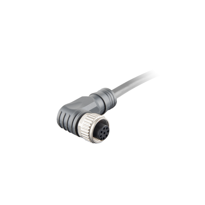 Sensor-Actuator Cordset, Single-ended, M12 A-code 8-pin Angled Female, with PVC grey jacket 0.25mm² (24 AWG) cable, 10 m