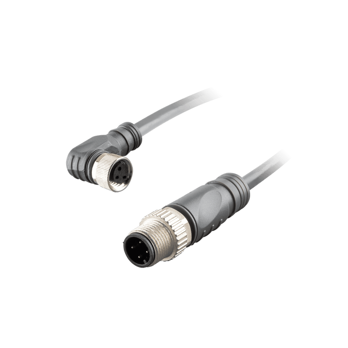Sensor-Actuator Cordset, Double-ended, M8 A-code 3-pin Angled Female, to M12 A-code 3-pin Straight Male, with PUR grey jacket 0.25mm² (24 AWG) 5 million bending cycles cable, 3 m
