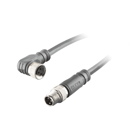 Sensor-Actuator Cordset, Double-ended, M8 A-code 3-pin Angled Female, to M8 A-code 3-pin Straight Male, with PUR grey jacket 0.25mm² (24 AWG) 5 million bending cycles cable, 1 m