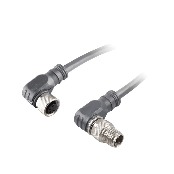 Sensor-Actuator Cordset, Double-ended, M8 A-code 4-pin Angled Female, to M8 A-code 4-pin Angled Male, with PUR grey jacket 0.25mm² (24 AWG) 5 million bending cycles cable, 2 m