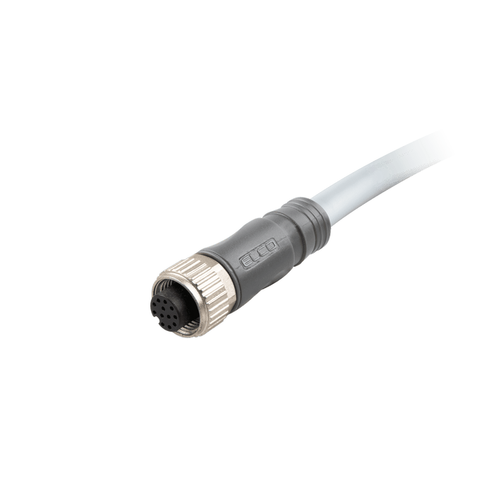 Sensor-Actuator Cordset, Single-ended, M12 A-code 12-pin Straight Female, with PVC grey jacket 0.25mm² (24 AWG) cable, 15 m
