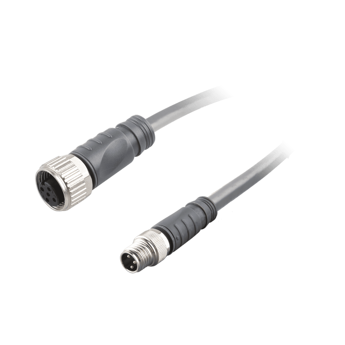 Sensor-Actuator Cordset, Double-ended, M12 A-code 3-pin Straight Female, to M8 A-code 3-pin Straight Male, with PVC grey jacket 0.34mm² (22 AWG) cable, 3 m