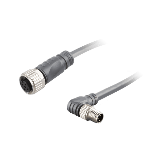 Sensor-Actuator Cordset, Double-ended, M12 A-code 3-pin Straight Female, to M8 A-code 3-pin Angled Male, with PVC grey jacket 0.34mm² (22 AWG) cable, 10 m
