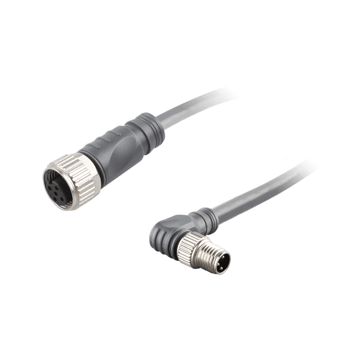 Sensor-Actuator Cordset, Double-ended, M12 A-code 3-pin Straight Female, to M8 A-code 3-pin Angled Male, with PVC grey jacket 0.34mm² (22 AWG) cable, 3 m