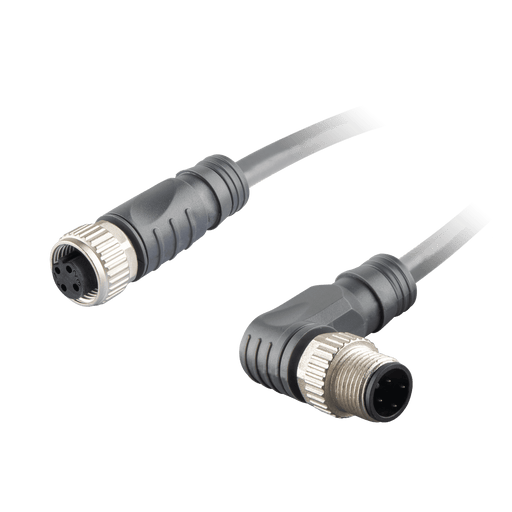 Sensor-Actuator Cordset, Double-ended, M12 A-code 4-pin Straight Female, to M12 A-code 4-pin Angled Male, with PVC grey jacket 0.34mm² (22 AWG) cable, 6 m