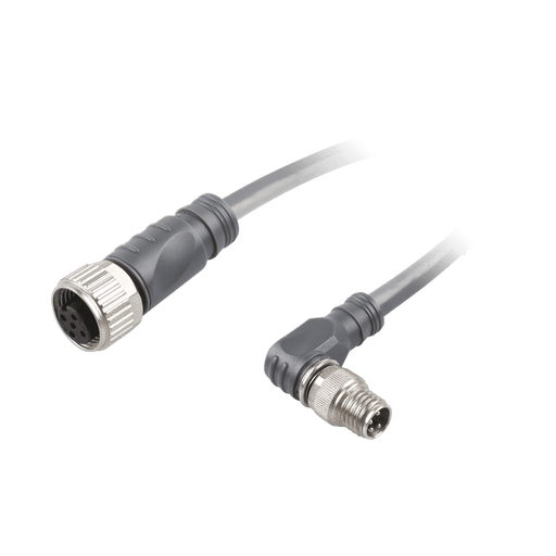 Sensor-Actuator Cordset, Double-ended, M12 A-code 4-pin Straight Female, to M8 A-code 4-pin Angled Male, with PVC grey jacket 0.34mm² (22 AWG) cable, 2 m