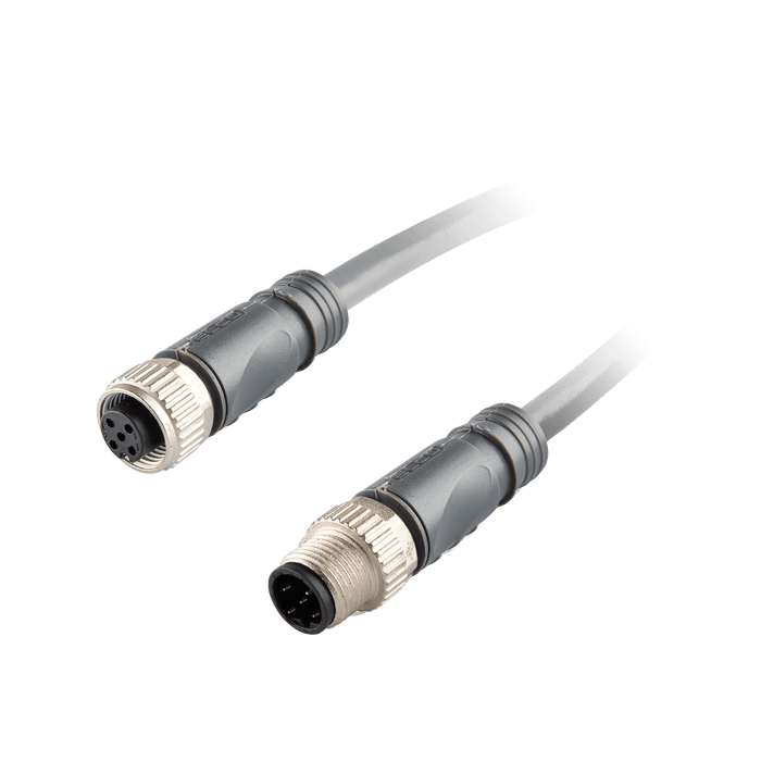 Sensor-Actuator Cordset, Double-ended, M12 A-code 5-pin Straight Female, to M12 A-code 5-pin Straight Male, with PUR grey jacket 0.34mm² (22 AWG) Shielded 5 million bending cycles cable, 1 m
