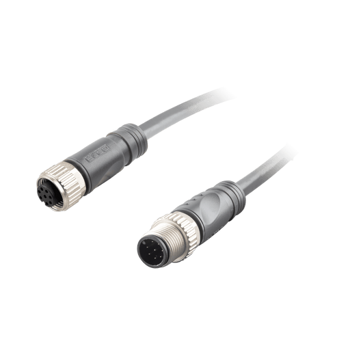 Sensor-Actuator Cordset, Double-ended, M12 A-code 8-pin Straight Female, to M12 A-code 8-pin Straight Male, with PUR grey jacket 0.25mm² (24 AWG) Shielded 5 million bending cycles cable, 8 m