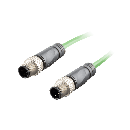 Ethernet Cordset,Double-ended, M12 D-code 4-pin Straight Male,to M12 D-code 4-pin Straight Male,With PUR green jacket 1 × 4 × 0.14 mm² (26 AWG) 5 million bending cycles Cable,1.5 m