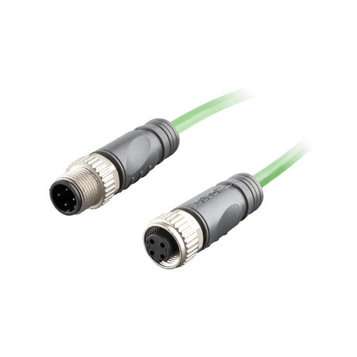 Ethernet Cordset,Double-ended, M12 D-code 4-pin Straight Male,to M12 D-code 4-pin Straight Female,With PVC green jacket 1 × 4 × 0.34 mm² (22 AWG) Cable,5 m