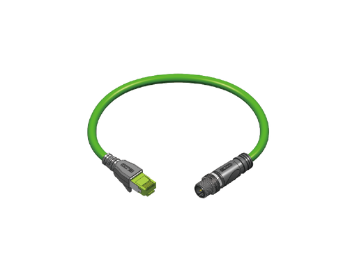 Ethernet Cordset,Double-ended, M12 D-code 4-pin Straight Male,to RJ45 4-pin Straight Male,With PUR green jacket 1 × 4 × 0.34 mm² (22 AWG) 5 million bending cycles Cable,1 m