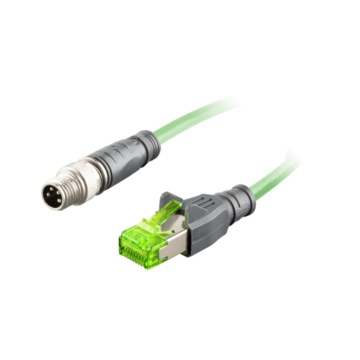Ethernet Cordset,Double-ended, M8 A-code 4-pin Straight Male,to RJ45 4-pin Straight Male,With PUR green jacket 1 × 4 × 0.14 mm² (26 AWG) 5 million bending cycles Cable,10 m