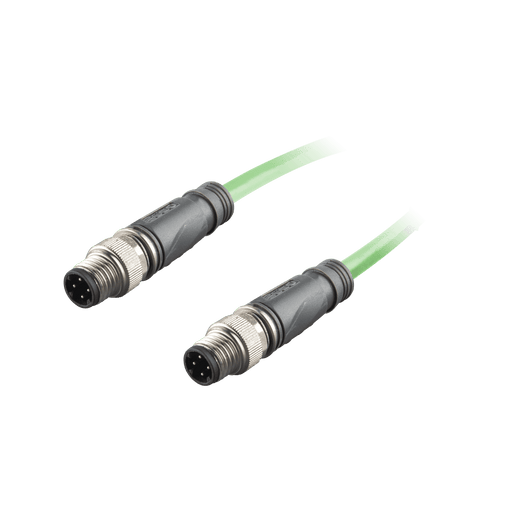 Ethernet Cordset,Double-ended, M8 D-code 4-pin Straight Male,to M8 D-code 4-pin Straight Male,With PUR green jacket 1 × 4 × 0.14 mm² (26 AWG) 5 million bending cycles Cable,4m