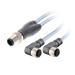 Y-Splitter, M12 A-code 4-pin Straight Male, to 2x M12 A-code 3-pin Angled Female, with PVC grey jacket 3 x 0.34mm² (22 AWG) Cable , 0.6 m/0.6 m