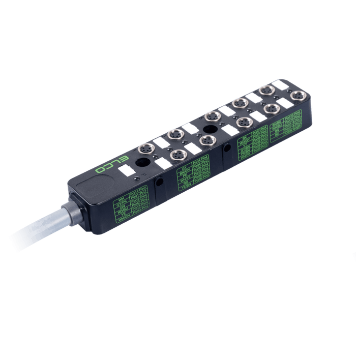 Passive Distribution Box, M8, 10-port, 1 signal with PNP LED, with PUR grey Cable, 2m