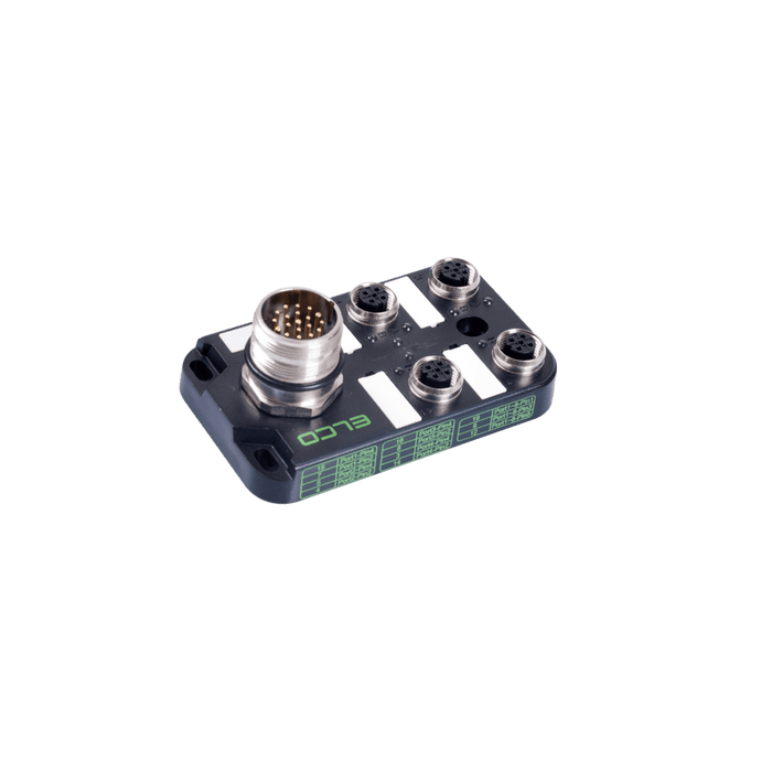 Passive Distribution Box, M12, 4-port, 1 signal with PNP LED, with M23 connector connection 