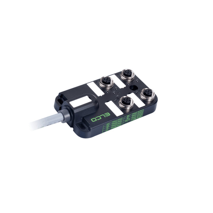 Passive Distribution Box, M12, 4-port, 1 signal with PNP LED, with PUR grey Cable, 3m