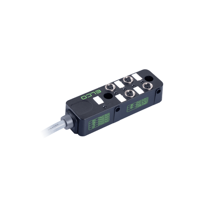 Passive Distribution Box, M8, 4-port, 1 signal with PNP LED, with PUR grey Cable, 3m