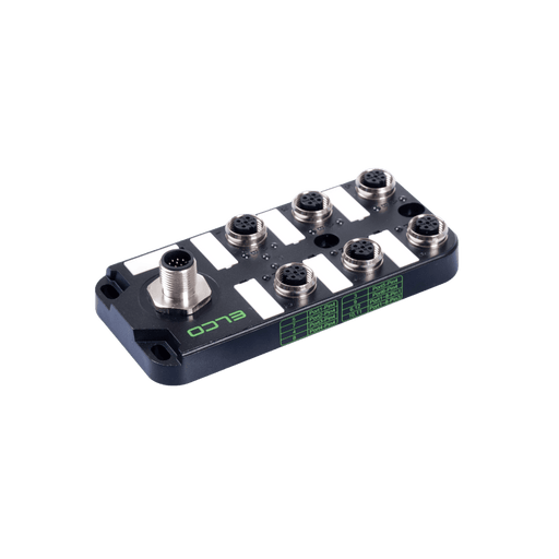 Passive Distribution Box, M12, 6-port, 1 signal with NPN LED, with M12 connector connection 