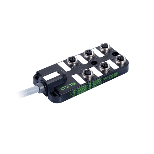 Passive Distribution Box, M12, 6-port, 1 signal with PNP LED, with PUR grey Cable, 6m
