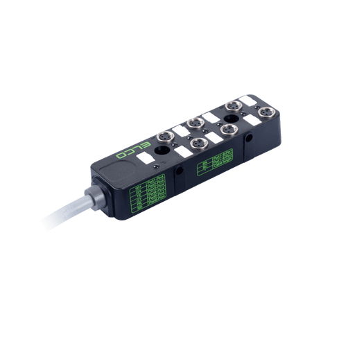 Passive Distribution Box, M8, 6-port, 1 signal with NPN LED, with PUR grey 5 million bending cycles Cable, 5m