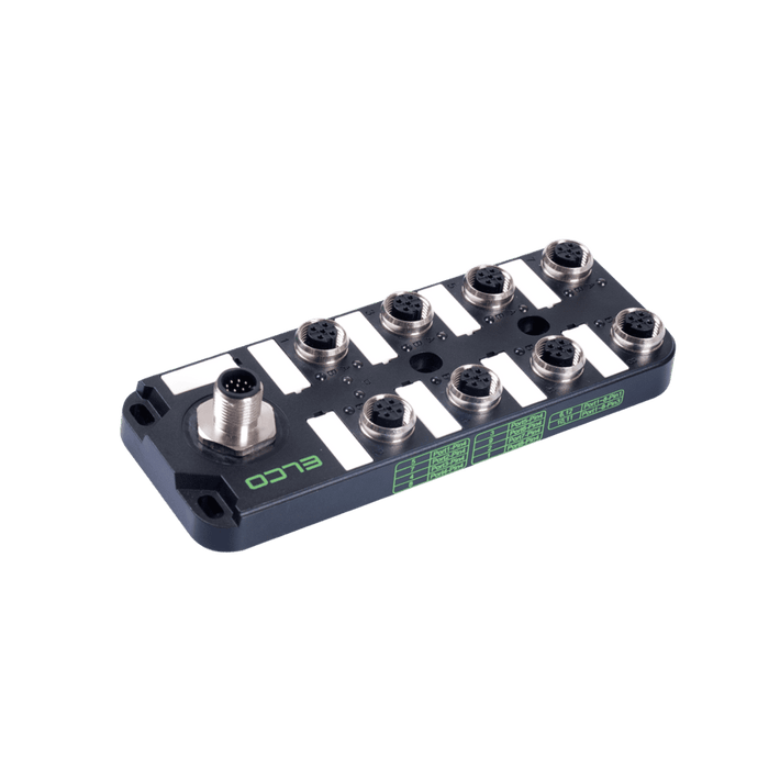 Passive Distribution Box, M12, 8-port, 1 signal with PNP LED, with M12 connector connection 