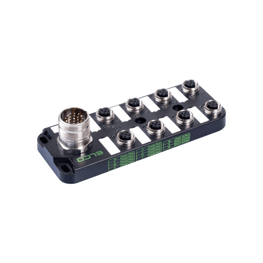 Passive Distribution Box, M12, 8-port, 2 signals with PNP LED, with M23 connector connection 