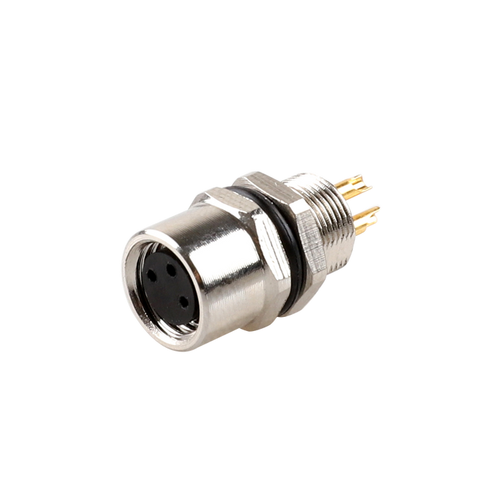 Flange-Mount Bulkhead Connector, without cable, M8 A-code 3-pin Straight Female, M8 Hole dimension, Rear mount
