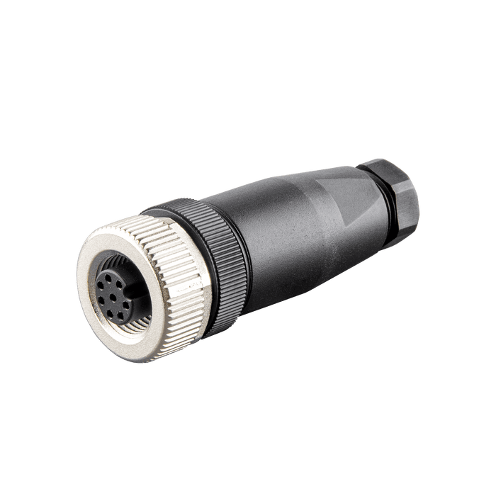 Field-attachable Sensor-Actuator Connector, M12, A-code 8-pole, Straight Female, Screw Terminals Clamping, Range 4...6 mm