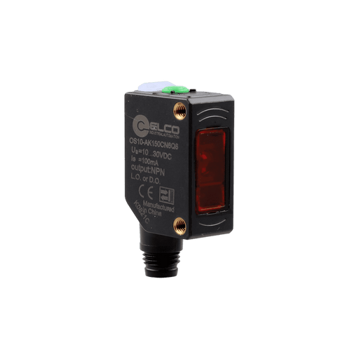 Photoelectric Sensor, OS10-Series, Diffused with BGS, Red beam, Operating range 6...350 mm, NPN, L.O / D.O, 10…30V DC, -25…55°C, Switching frequency 400 Hz, IP67, M8 4-pin connector