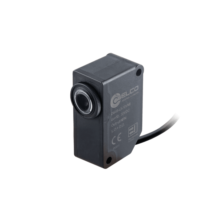 Color/Digital Mark Sensor, OS48-Series, Digital mark sensor, Red-green-blue composite LED, Detection range 10 mm +/- 3 mm, NPN, NO+NC, 12…24V DC, -20...50°C, IP67, 2 m cable